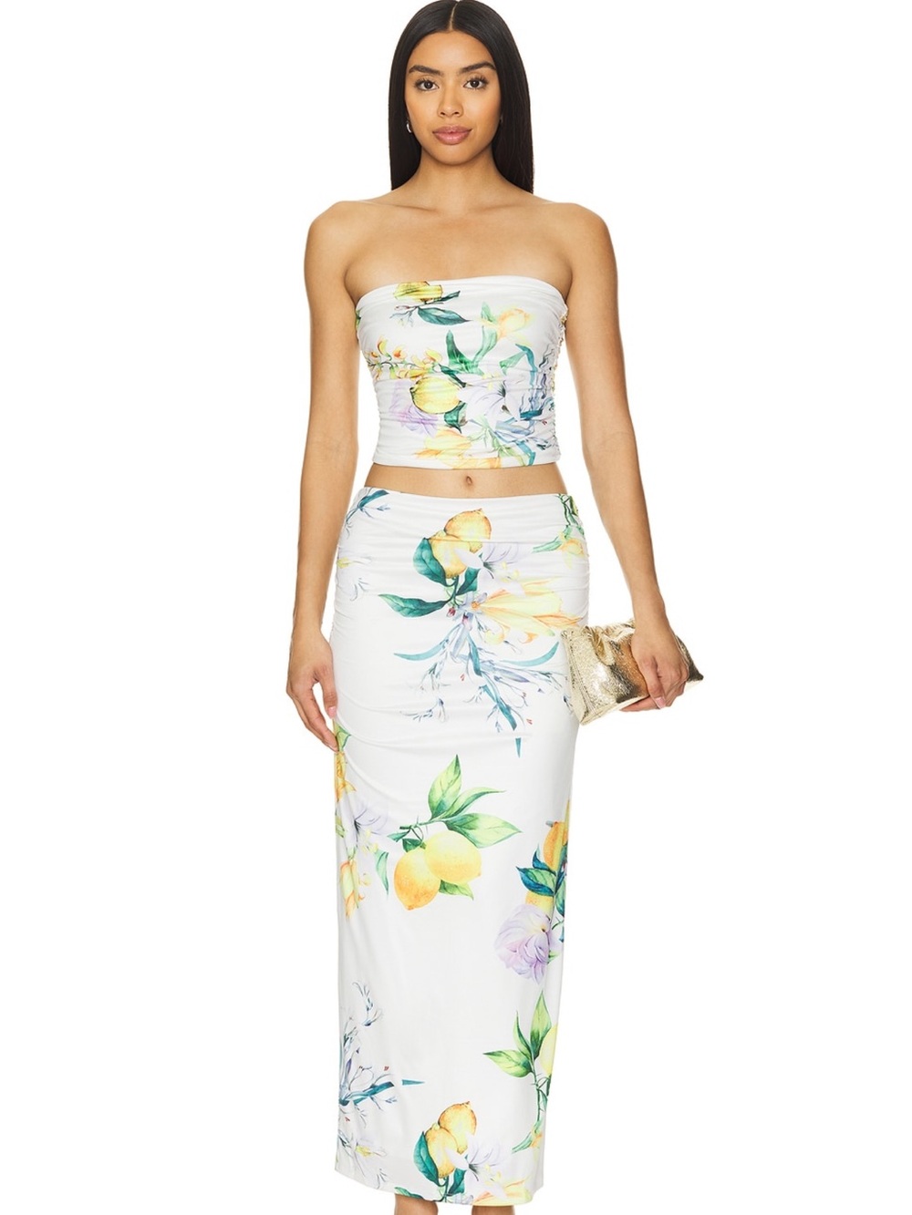 Lemon-Print White Maxi Skirt - Women